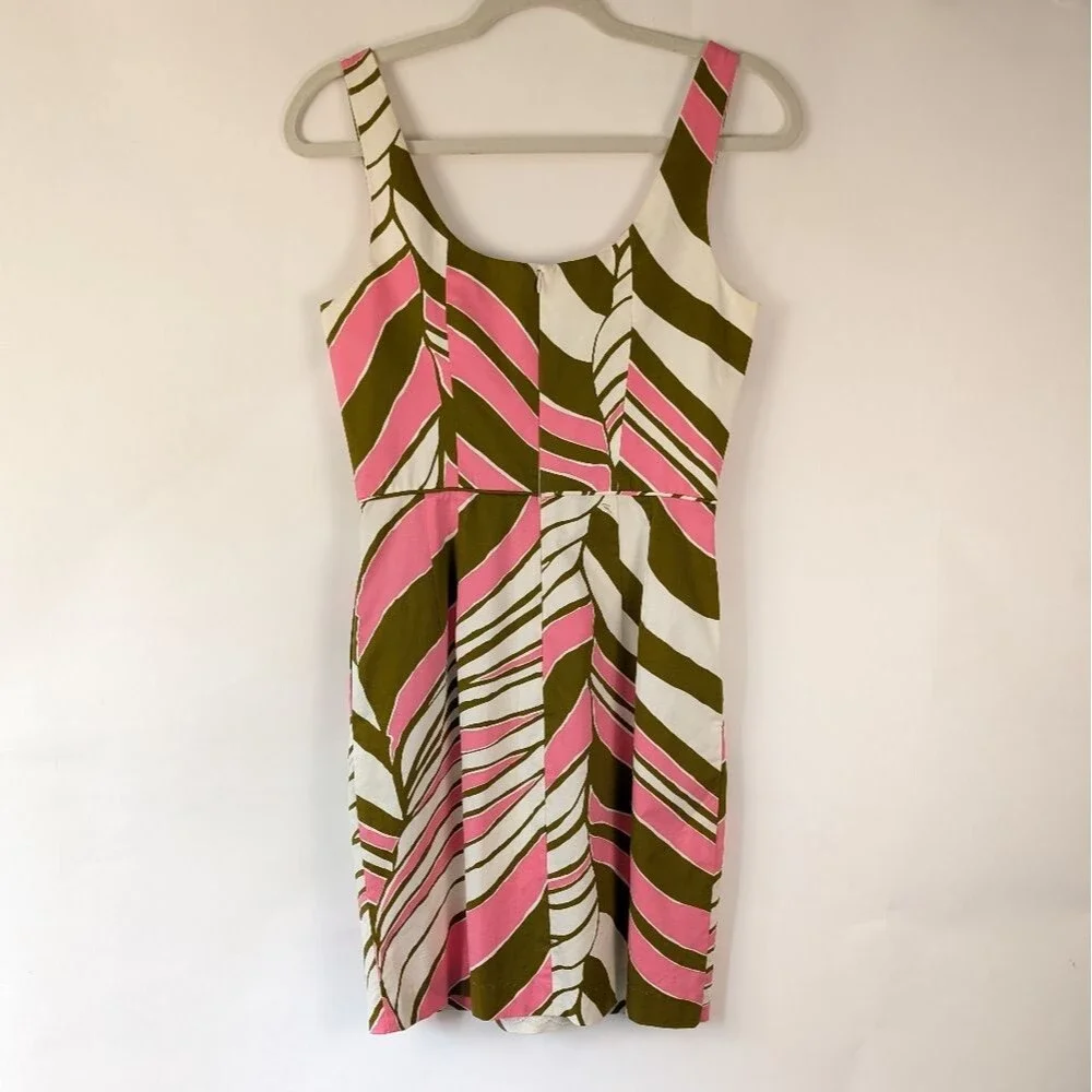 Trina Turk Dress Women's Size 4 Pink Olive White Abstract Cotton Sleeveless - Picture 6 of 11